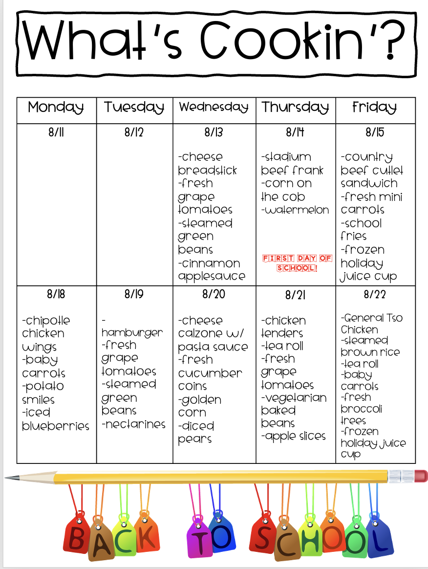  Lunch Menu